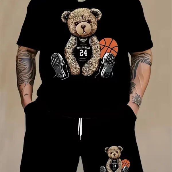 Heren T-shirt Shorts Set 3D-printen Cartoon beer Basketbalpatroon Tweedelig pak Zomer Dagelijks Buitensporten Fitnesskleding
