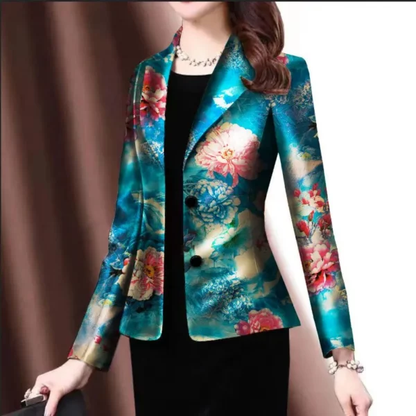 Lente Herfst Nieuwe Mode Polokraag Lange Mouwen Print Blazer Casual Slim Fit Western All-Match Vintage Kleding Dames Pakken