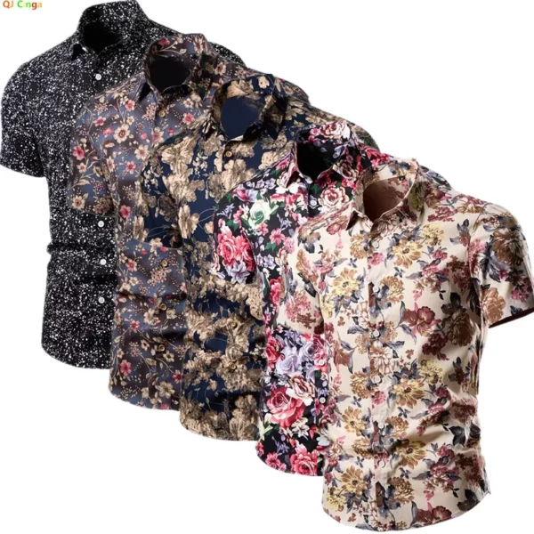 Stijlvolle 6-kleuren zomer katoenen herenoverhemden met korte mouwen, Aziatische maat M-5XL, modieus overhemd met print