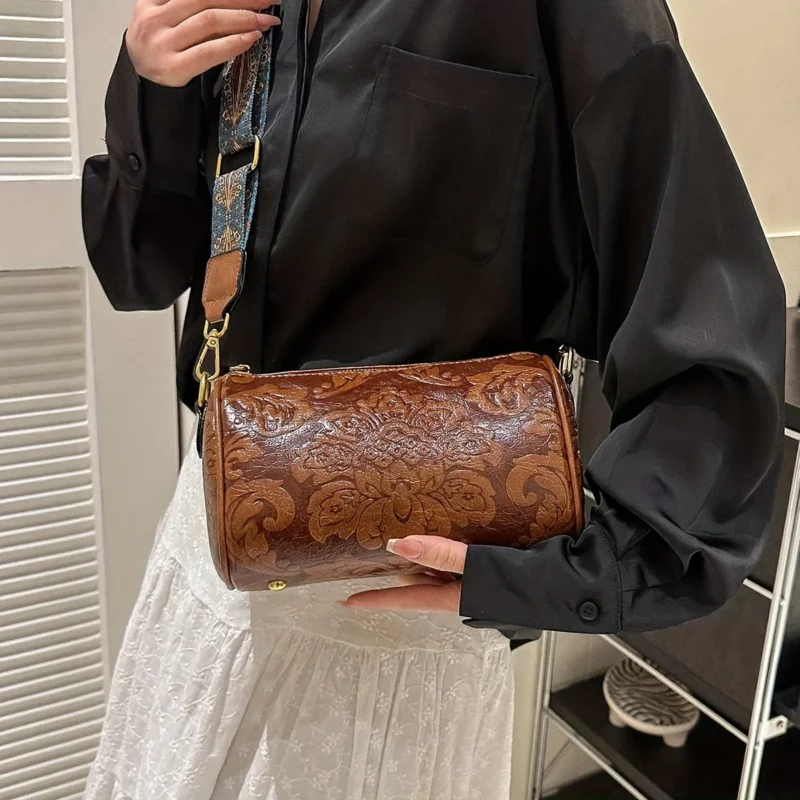 Retro lederen schoudertas met reliëfbloem, klassieke cilinder crossbody tas voor dames Dagelijks gebruik Feestwerkcadeaus - Image 6