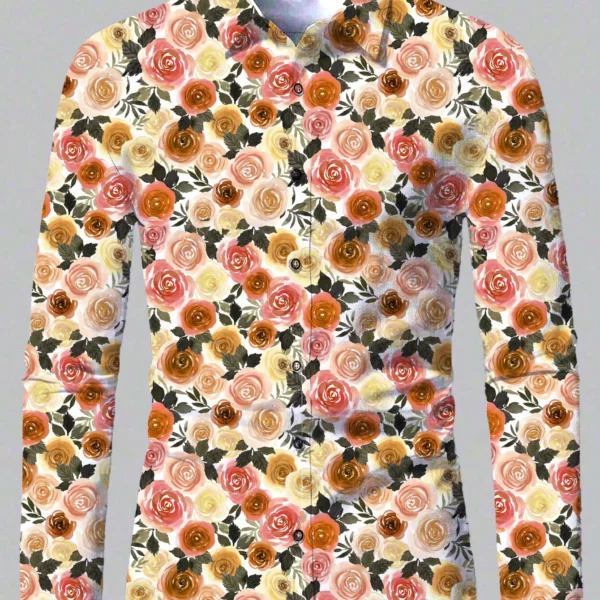 Heren overhemd revers overhemd heren 3D gentleman rozenprint casual lange mouw mode print overhemd 2025, nieuw