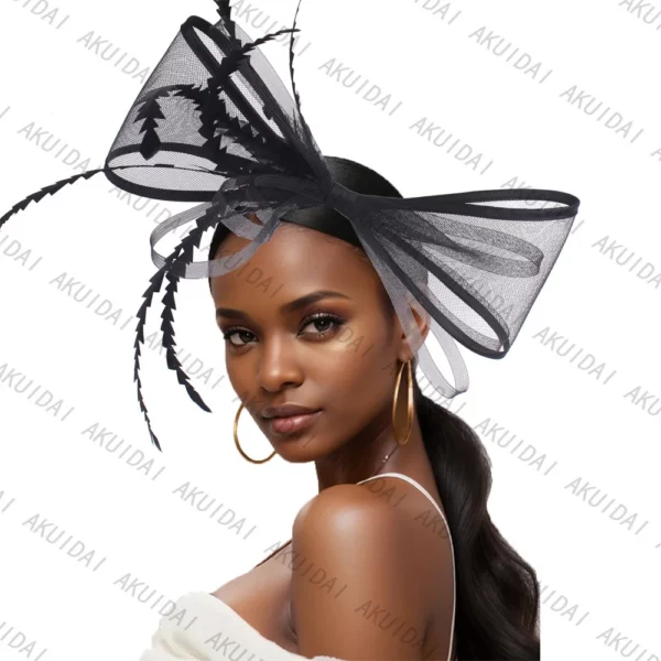 Dames Elegante Strik Fascinator Feesthoeden Bruiloft Hoofddeksels Bruid Haaraccessoires Veer Pillendoosje Pet Derby Hoofdtooi Sluiers Cap