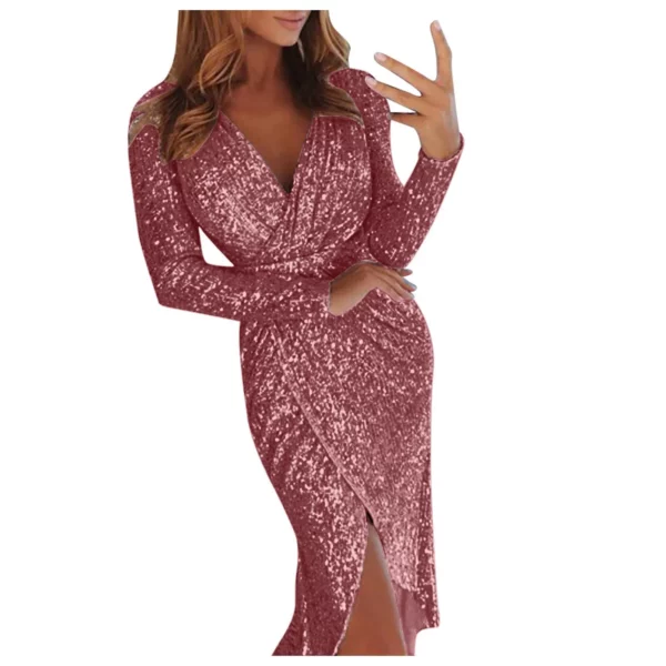 Elegante vrouwen avondfeestjurk glanzende pailletten diepe v-hals nachtclub formele kleding bodycon onregelmatige zoom lange jurk voor bruiloft