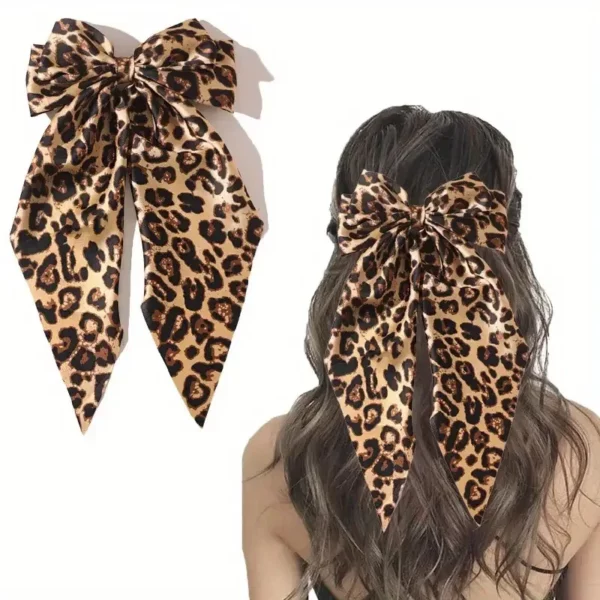 Elegant Leopard Print Ribbon Hairpin Oversized Bow Large Fashionable Hair Clips Women's Hair Accessories Headbands Hair Clip