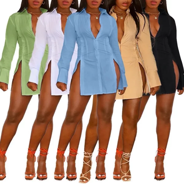 Vrouwen Shirt Blouses Mid Length Shirts Turn Dowm Kraag Full Mouw Casual Slim Fit Sexy Tops Elegante Splice Top Effen Zomer