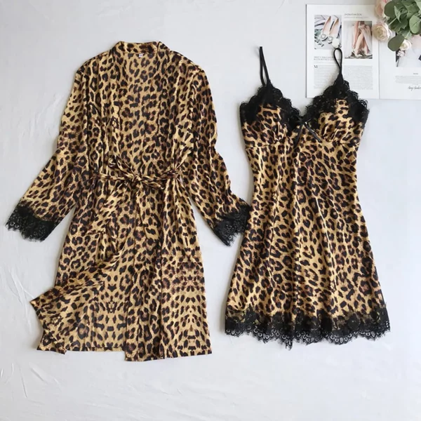 Sexy Luipaard Bedrukt Intimi Draadloze Randloze Pyjama Kanten Nachtjurk Zijde Ondergoed Nachtkleding No Pad Lingerie Ropa De Mujer