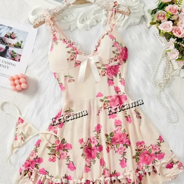 Damesondergoed Sexy bh en slipje Sets Kanten ruches Lingerie Set Diepe V-slipdress String Sexy dameslingerie
