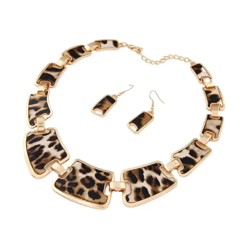1 Set Statement Ketting Overdreven Grote Luxe Elegante Retro Leopard Vrouwen Haak Oorbellen Kit Mode Sieraden