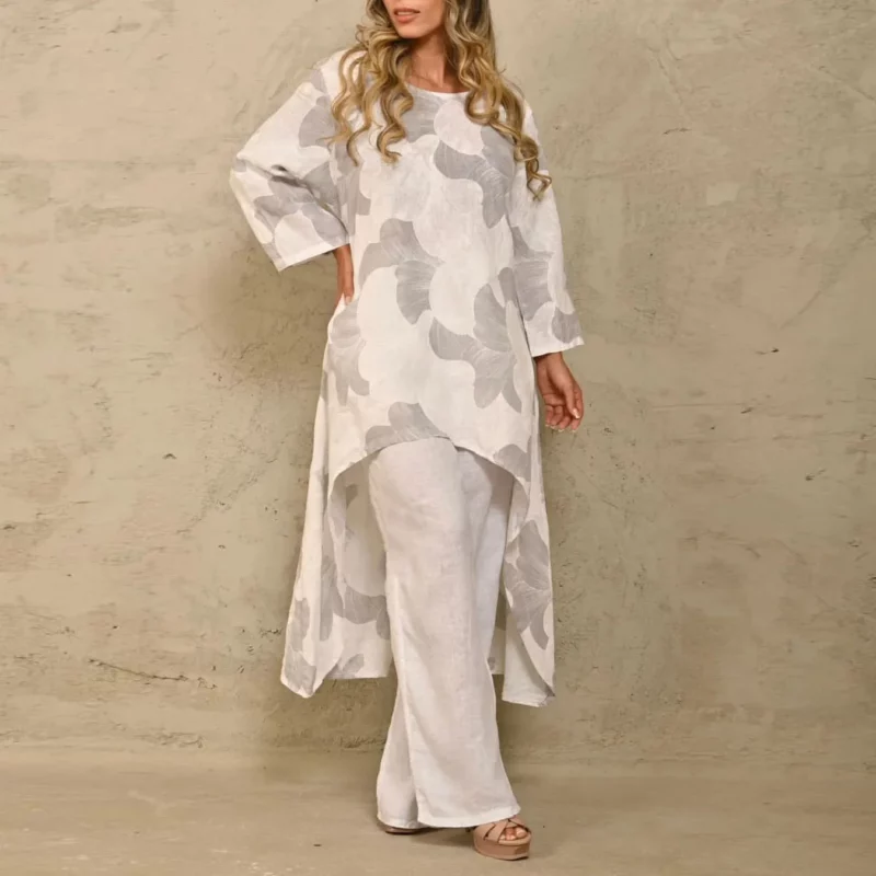 Zomer Nieuwe Damessets Mode Casual Losse Grote Bedrukte Onregelmatige Tweedelige Topsets Dames Outifits - Image 2