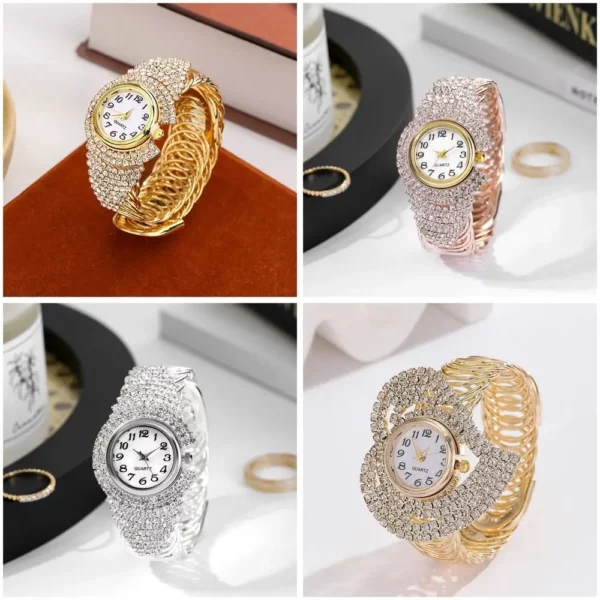 Luxe gouden armbandhorloge legering hart quartz horloge ronde kristallen polshorloges dames
