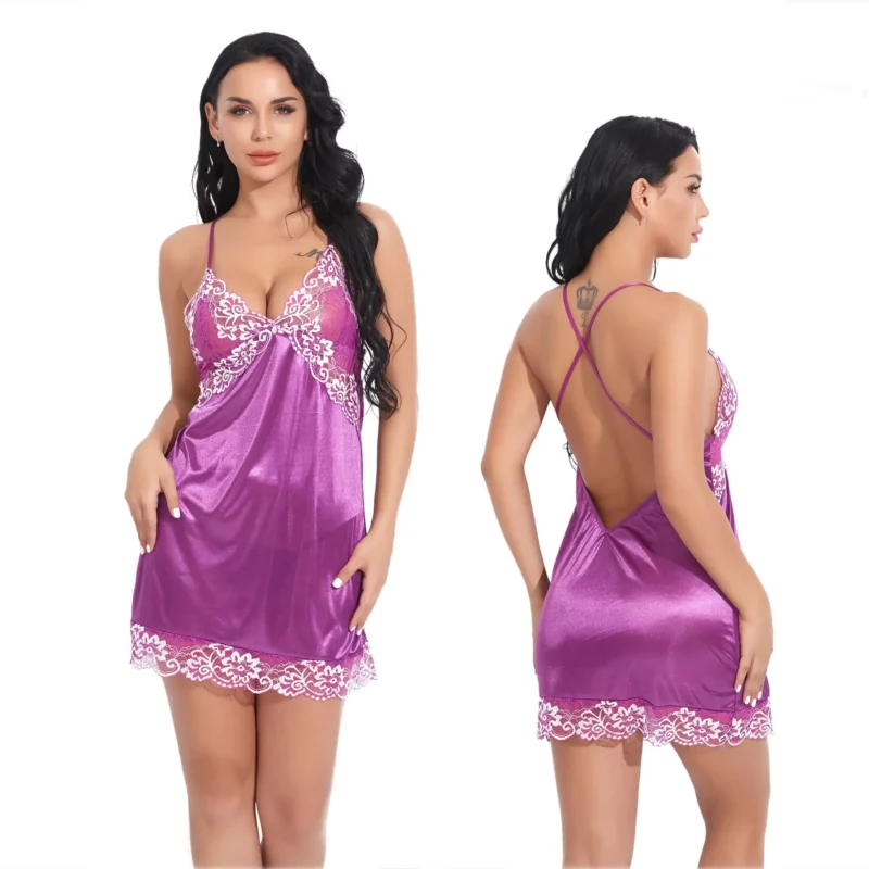 Hot Sexy Womens Open Kruis Nachtkleding V-hals Zijden Nachthemd Zomer Mouwloze Sling Ondergoed Plus Size Kanten Babydoll Sex Jurk - Image 6