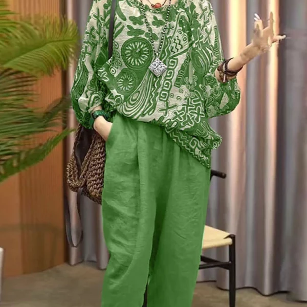 ZANZEA Casual elastische taille broekpakken dames retro 2 stuks bijpassende sets mode gedrukt tops outfits vakantie lange broek sets