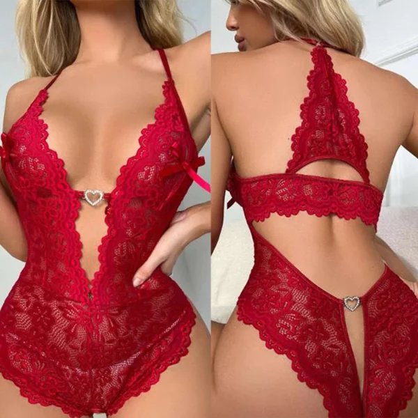 Vrouwen Lace Body Suit Sexy Lingerie Nachtkleding Mesh Kant Bloemen Diepe V See-Through Teddybeer Bodysuits Naughty Eroctic Kostuums