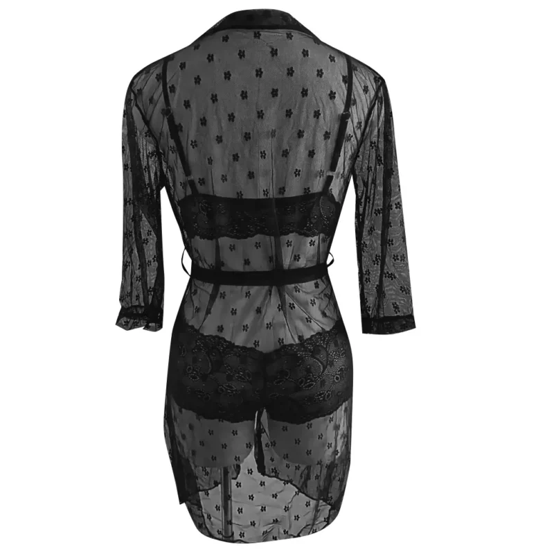 Dames gewaadjurk met beha panty 3-delige set sexy lingerie kant pure doorzichtige pyjama set erotische porno babydoll nachthemd - Image 4