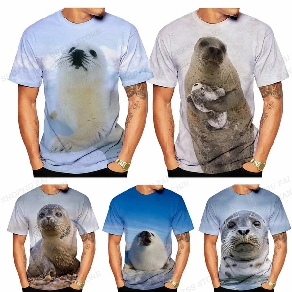 Heren T-Shirt Dier Zegel 3d Print T-Shirt Mannen Vrouwen Mode T-Shirt Kids Tops Tees Beer Tops Anime Cartoon T-Shirt Kinderen