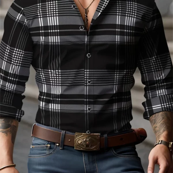 Nieuw zwart herenoverhemd 3D-geprinte fit knop avondjurk casual sportoverhemd mode comfortabele lange mouwen