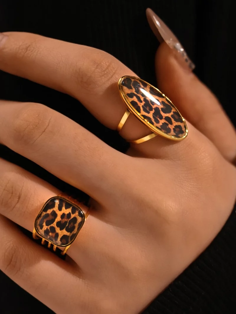 Minimalistische 18K PVD vergulde 304 roestvrijstalen ringen dikke sieraden hoge kwaliteit charme stijlvolle Boho Leopard gouden sieraden - Image 2