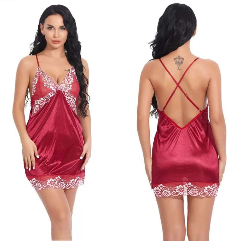 Hot Sexy Womens Open Kruis Nachtkleding V-hals Zijden Nachthemd Zomer Mouwloze Sling Ondergoed Plus Size Kanten Babydoll Sex Jurk - Image 5