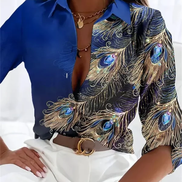 Mode Veerpatroon Vrouwen Shirts Lente Zomer Lange Mouw 3D Gedrukt Straat Dames Casual Blouse 3XL Grote Maat Tops