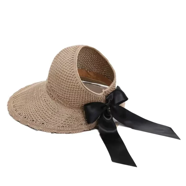 Vrouwen Zomer Grote Brede Rand Strohoed Vrouwelijke UV Beschermen Paardenstaart Strand Zon Hoeden Holle Top Opvouwbare Lint Strikken Dames Panama Cap