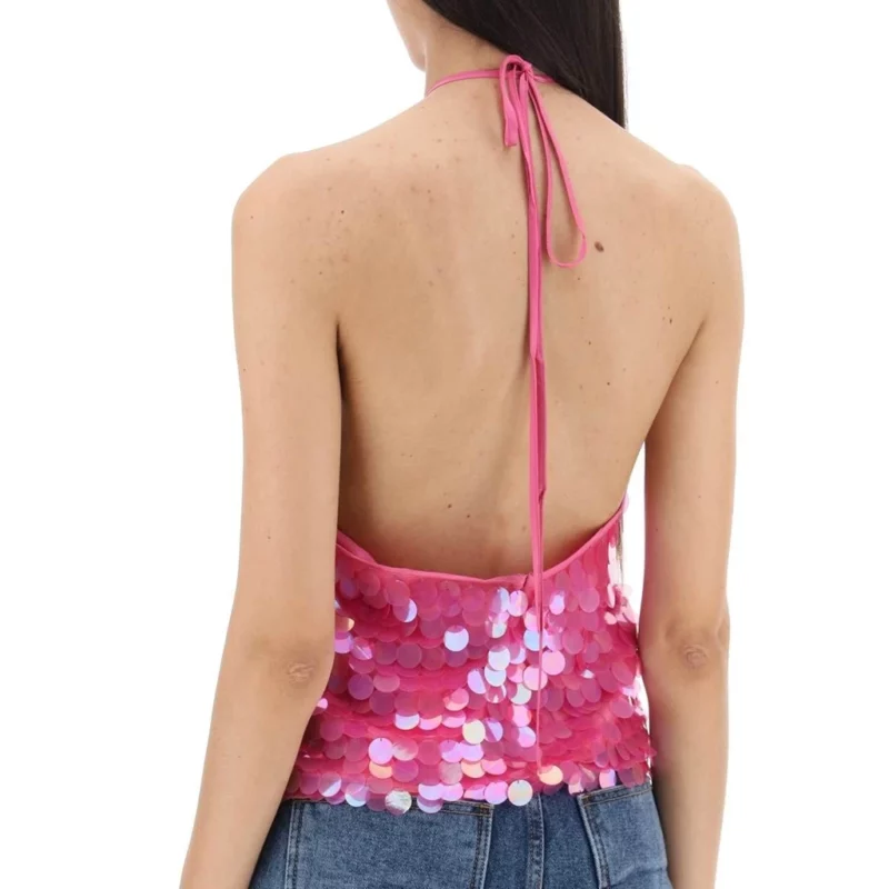 Combhasaki Vrouwen Y2K Party Clubwear Glitter Pailletten Tie-Up Halter Hals Backless Vest Zomer Mouwloze Crop Tank Tops Streetwear - Image 4