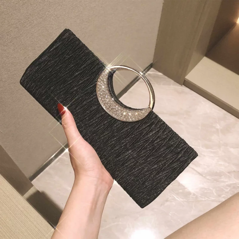 Vrouwen Strass Cirkel Handtas Effen Kleur Geplooide Vierkante Bankettassen Amerikaanse Mode Elegante Dame Dinertas - Image 4